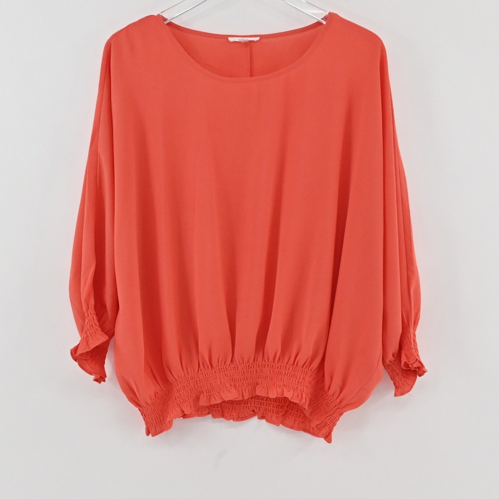 Milano Smocked Hem Blouse Womens Size XL Coral Orange Dolman Sleeve Peplum Top